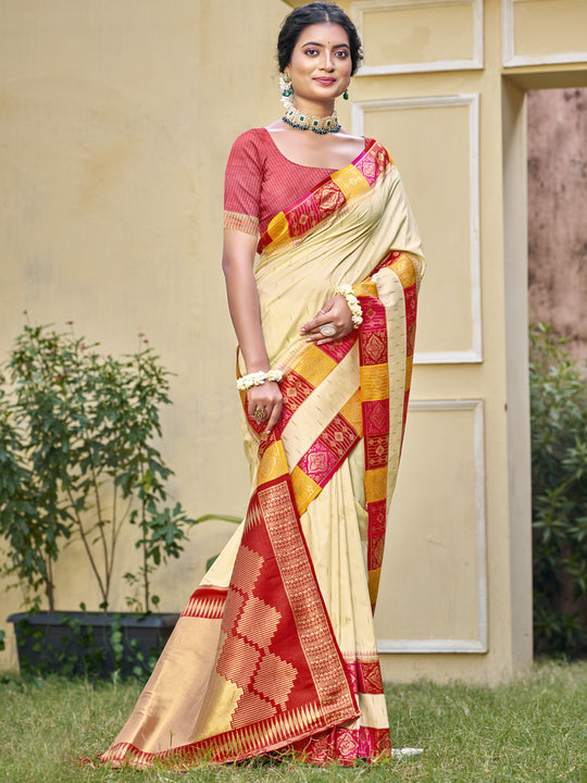 Cream Silk Saree With Blouse Piece