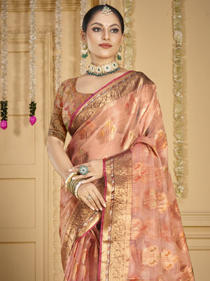 Pink Organza Saree With Blouse Piece