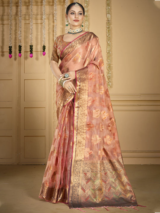 Pink Organza Saree With Blouse Piece