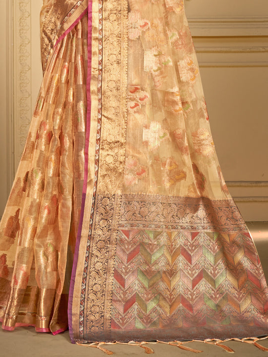 Peach Organza Saree With Blouse Piece