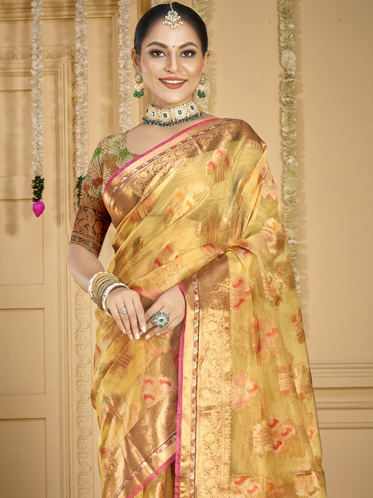 Beige Organza Saree With Blouse Piece