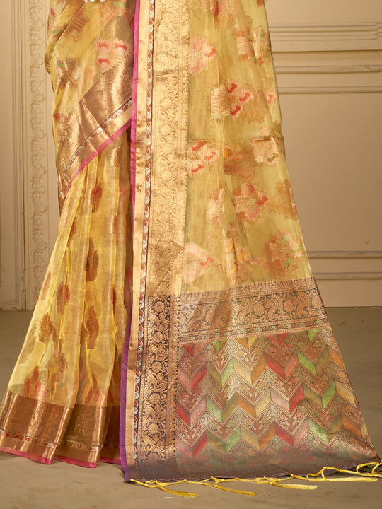Beige Organza Saree With Blouse Piece