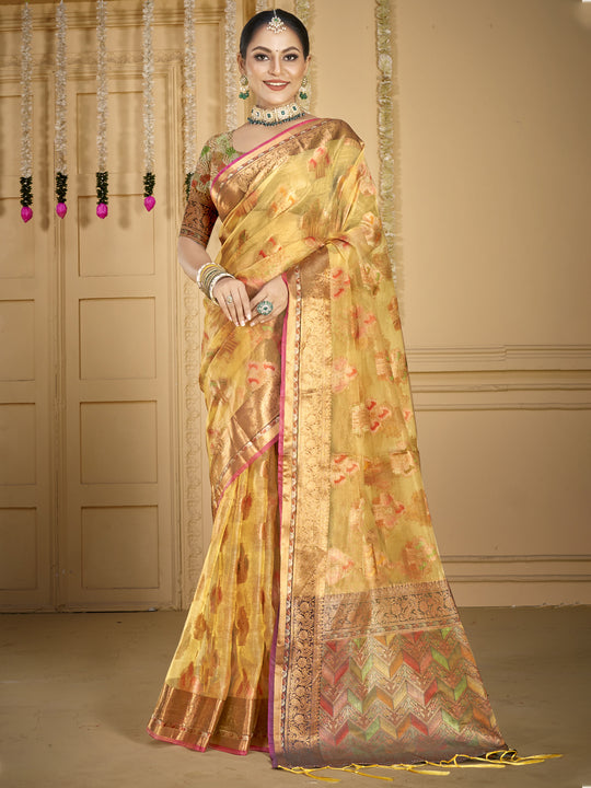 Beige Organza Saree With Blouse Piece