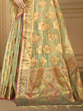 Sea Green Organza Saree With Blouse Piece