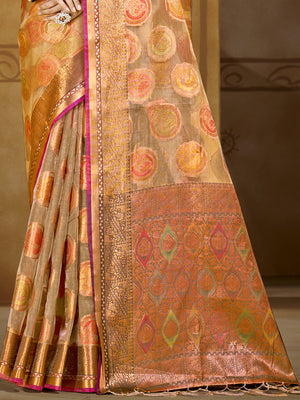Brown Organza Saree With Blouse Piece