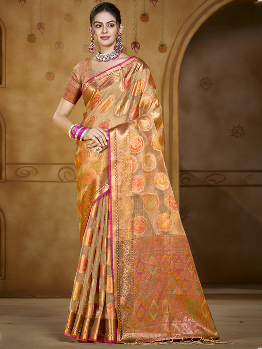 Brown Organza Saree With Blouse Piece
