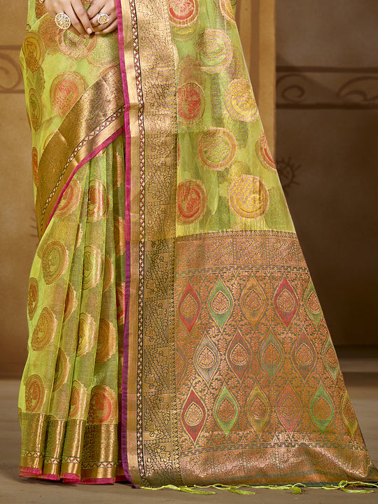 Green Organza Saree With Blouse Piece