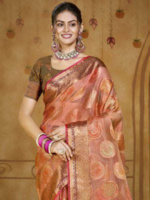 Pink Organza Saree With Blouse Piece