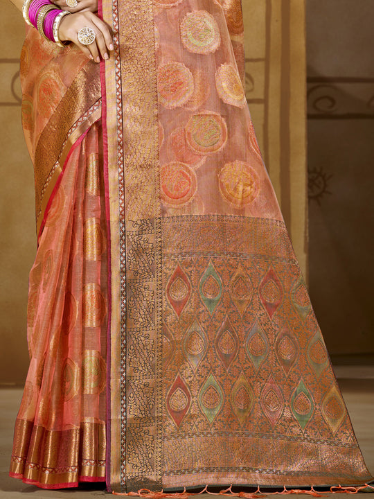 Pink Organza Saree With Blouse Piece