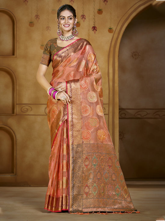 Pink Organza Saree With Blouse Piece