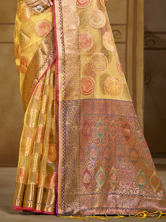 Yellow Organza Saree With Blouse Piece