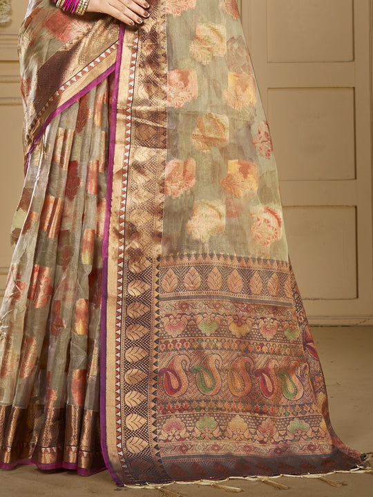 Grey Organza Saree With Blouse Piece