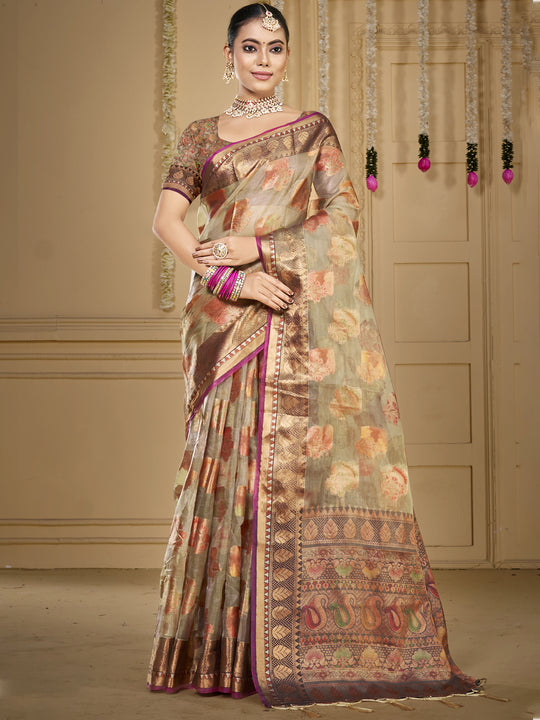 Grey Organza Saree With Blouse Piece
