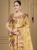 Beige Organza Saree With Blouse Piece