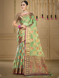 Green Organza Saree With Blouse Piece