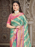 Teal Silk Saree With Blouse Piece