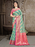 Teal Silk Saree With Blouse Piece