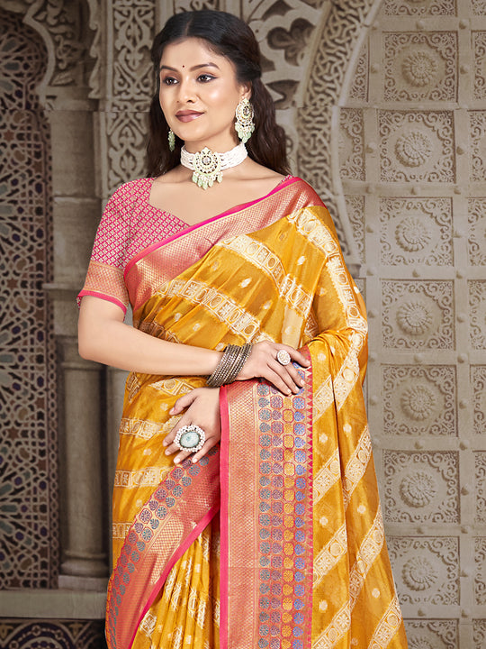 Mustard Silk Saree With Blouse Piece