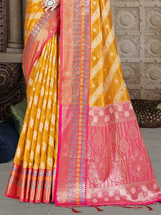 Mustard Silk Saree With Blouse Piece