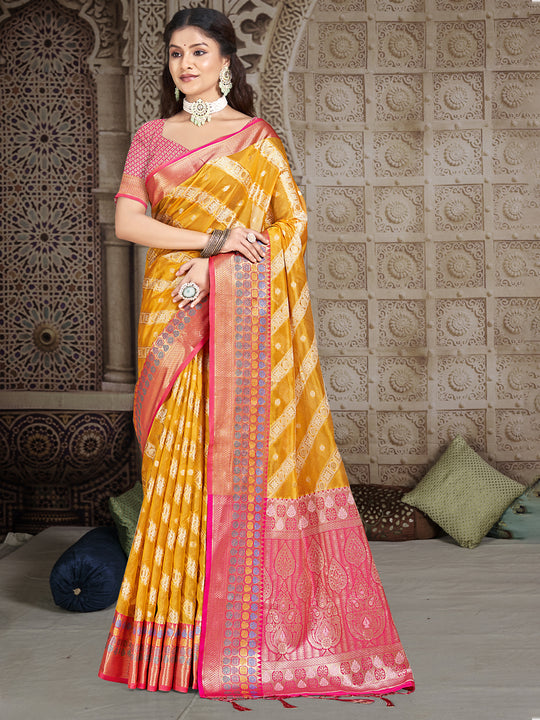Mustard Silk Saree With Blouse Piece