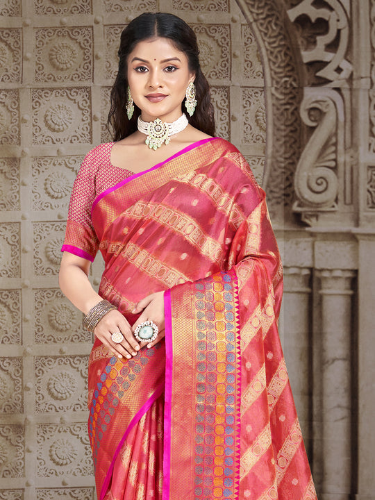 Pink Silk Saree With Blouse Piece