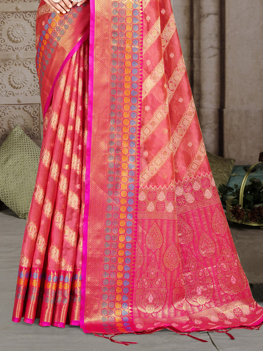 Pink Silk Saree With Blouse Piece