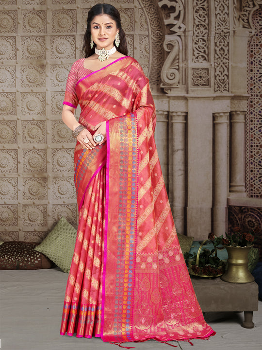 Pink Silk Saree With Blouse Piece