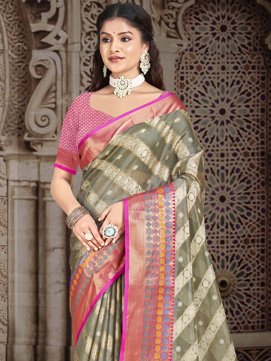 Grey Silk Saree With Blouse Piece