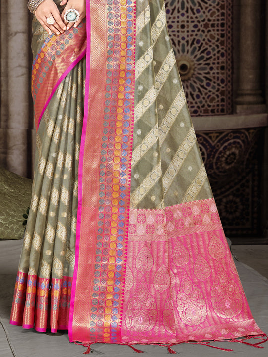 Grey Silk Saree With Blouse Piece