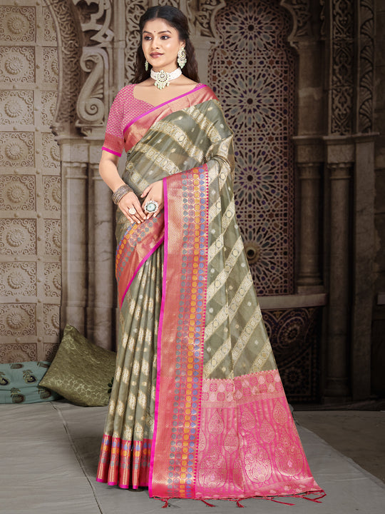 Grey Silk Saree With Blouse Piece