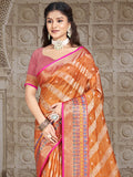 Orange Silk Saree With Blouse Piece