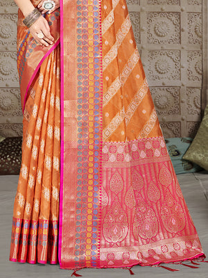 Orange Silk Saree With Blouse Piece