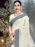 Cream Cotton Saree With Blouse Piece