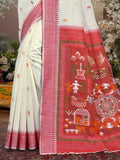 Cream Cotton Saree With Blouse Piece