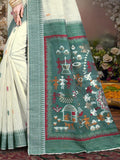 Cream Cotton Saree With Blouse Piece