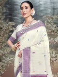 Cream Cotton Saree With Blouse Piece