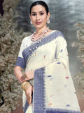 Cream Cotton Saree With Blouse Piece