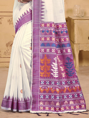 Cream Cotton Saree With Blouse Piece