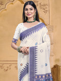 Cream Cotton Saree With Blouse Piece