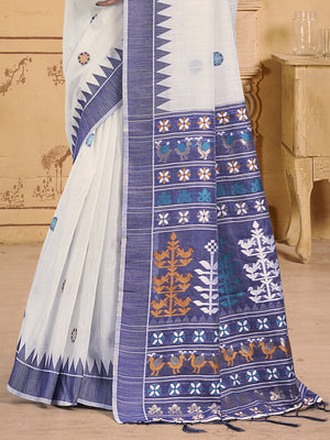 Cream Cotton Saree With Blouse Piece