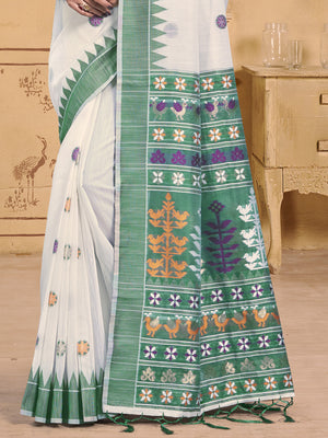 Cream Cotton Saree With Blouse Piece