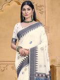 Cream Cotton Saree With Blouse Piece
