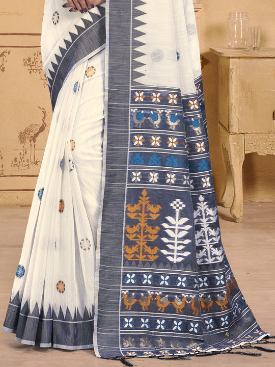Cream Cotton Saree With Blouse Piece