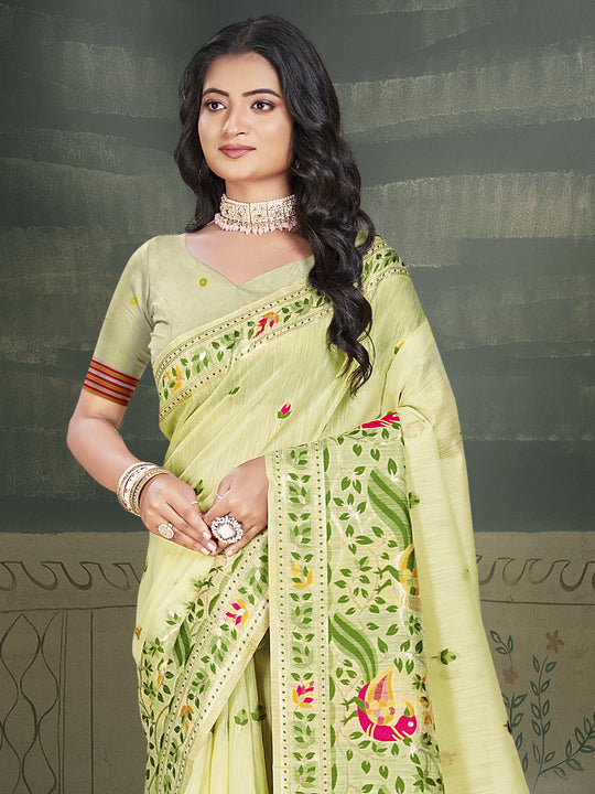 Mint Green Cotton Saree With Blouse Piece