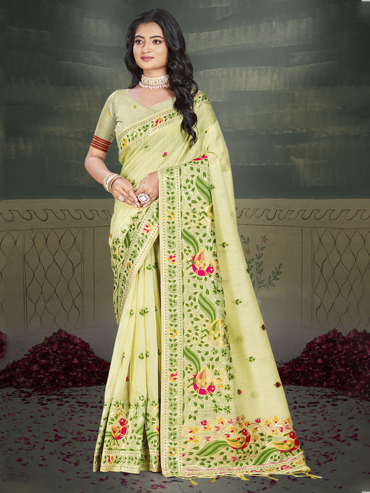 Mint Green Cotton Saree With Blouse Piece