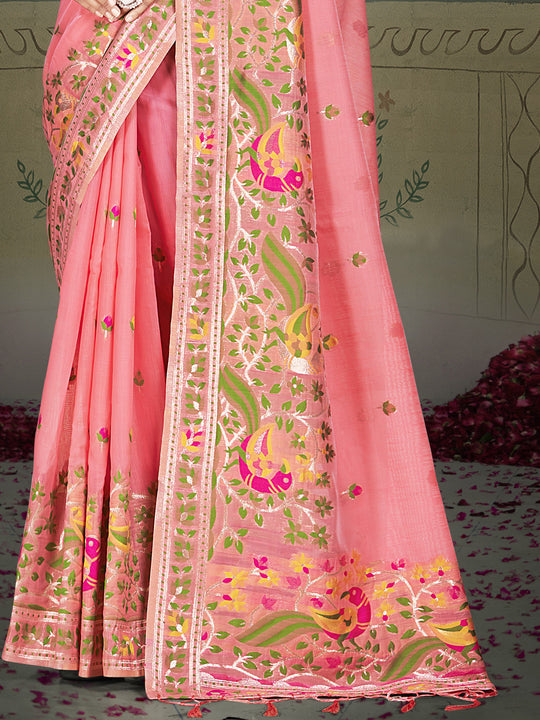 Pink Cotton Saree With Blouse Piece