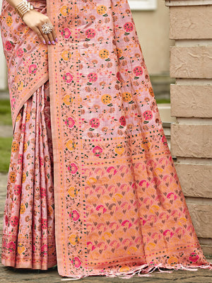 Pink Silk Blend Saree With Blouse Piece