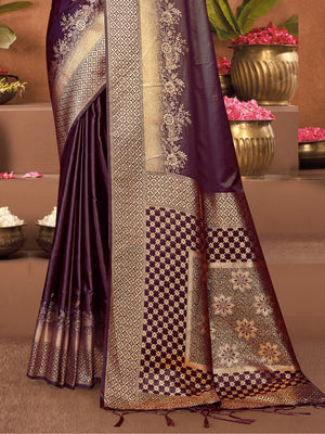 Purple Satin Saree With Blouse Piece