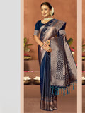 Blue Satin Saree With Blouse Piece