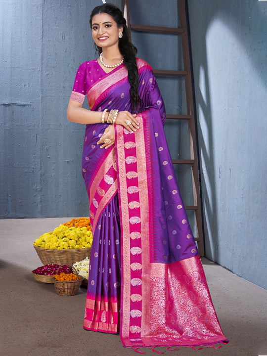 Purple Silk Saree With Blouse Piece